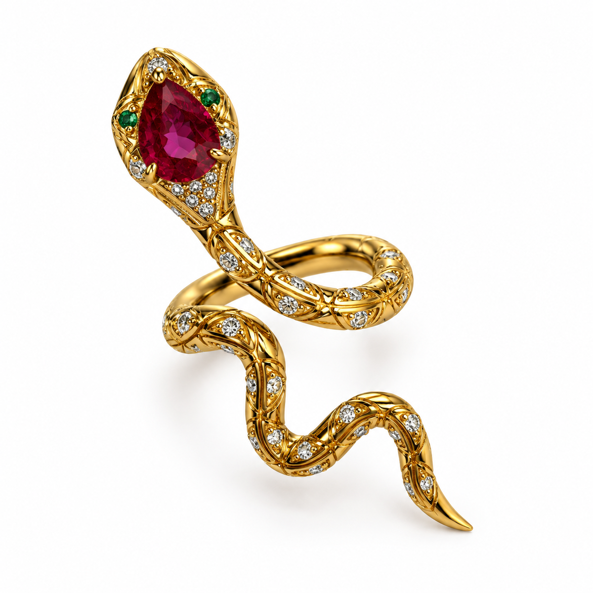 Ruby Heart Serpent Ring